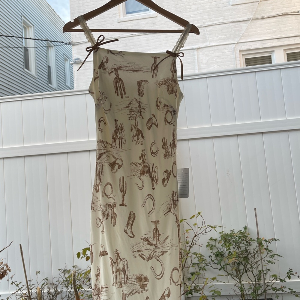 Cream Maxi Dress with Brown Western Print - Picture 5 of 16